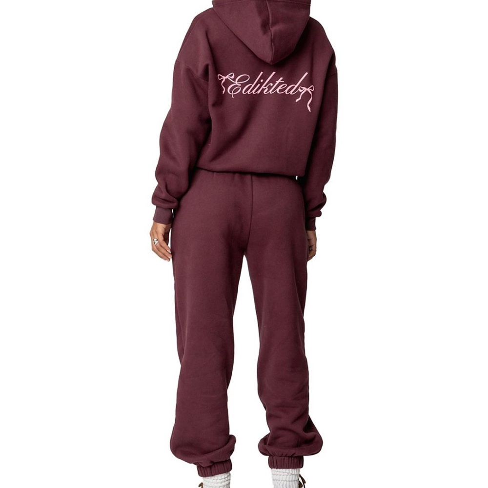 Edikted Burgundy Hoodie and Joggers Set